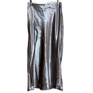 NEW Target A New Day Metallic Liquid Silver Shine Satin Midi Skirt Size XS